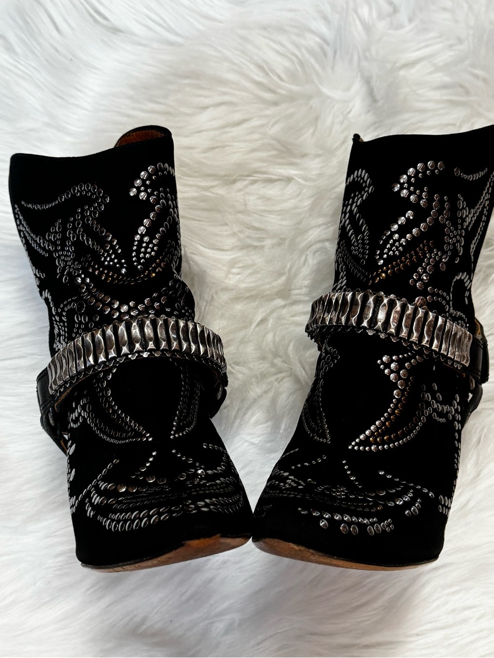 ISABEL MARANT Black Leather Suede Boots  Studded Western Ankle Rocker Sz 3 - Picture 7 of 17